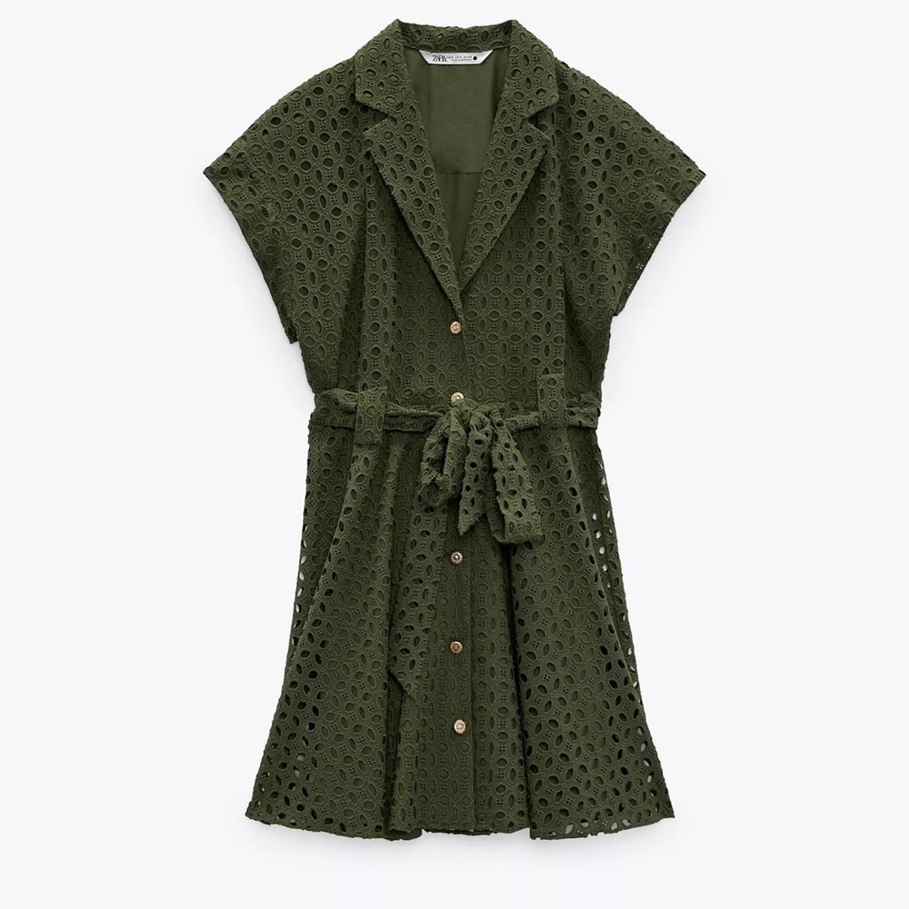 Zara Olive Eyelet Mini Dress
